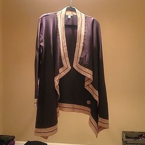 Women's Boston Proper grey and white long sleeved open sweater